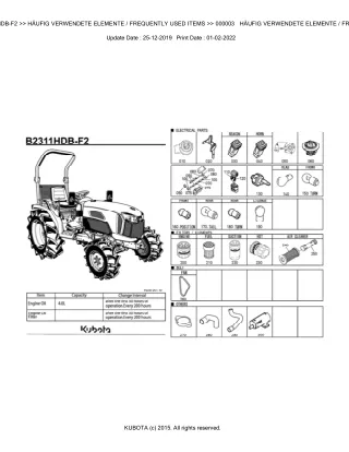 Kubota B2311HDB-F2 Tractor Parts Catalogue Manual (Publishing ID BKIDK5271)