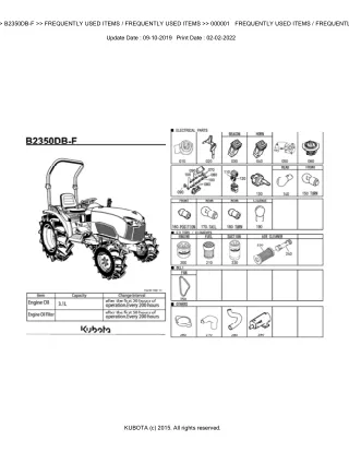 Kubota B2350DB-F Tractor Parts Catalogue Manual (Publishing ID BKIDK5049)