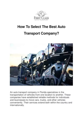 How To Select The Best Auto Transport Company?