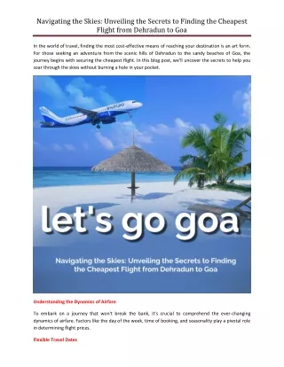 Navigating the Skies Unveiling the Secrets to Finding the Cheapest Flight from Dehradun to Goa
