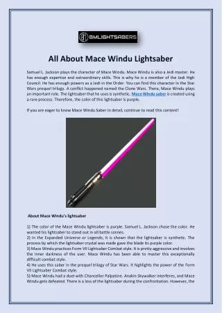 All About Mace Windu Lightsaber