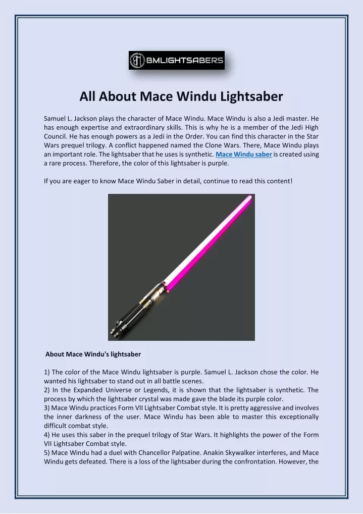 all about mace windu lightsaber