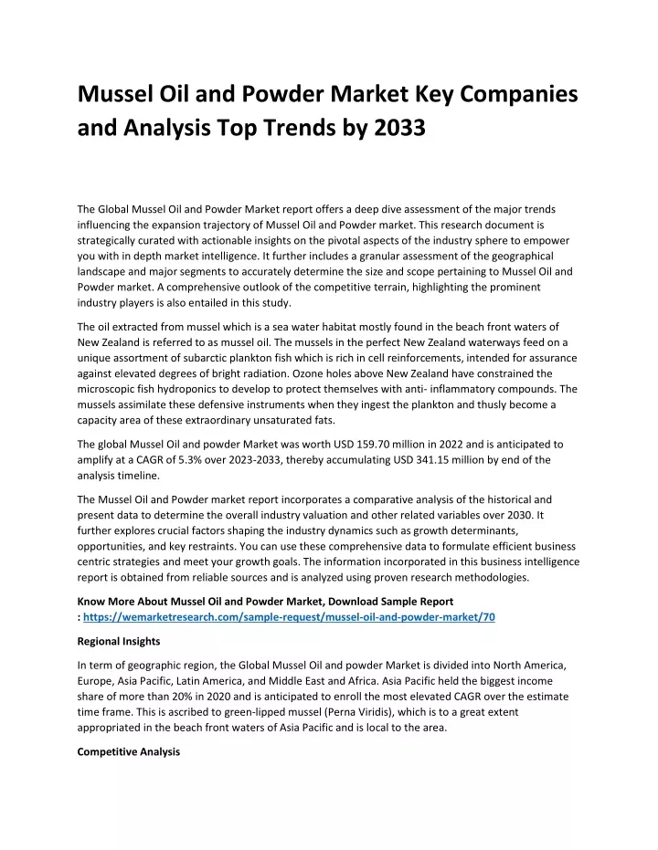 mussel oil and powder market key companies