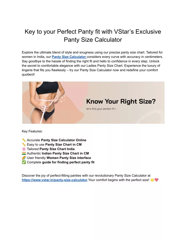 key to your perfect panty fit with vstar