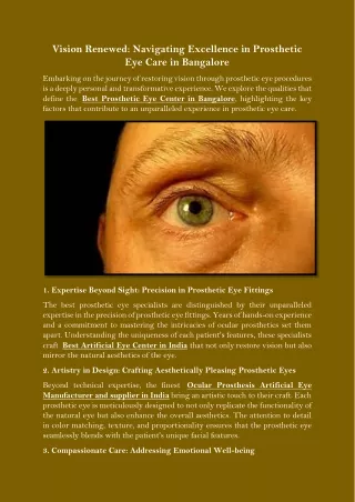 Vision Renewed Navigating Excellence in Prosthetic Eye Care in Bangalore
