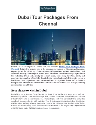 Dubai Tour Packages From Chennai