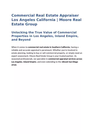 Commercial Real Estate Appraiser Los Angeles California