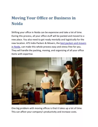 Moving Your Office or Business in Noida