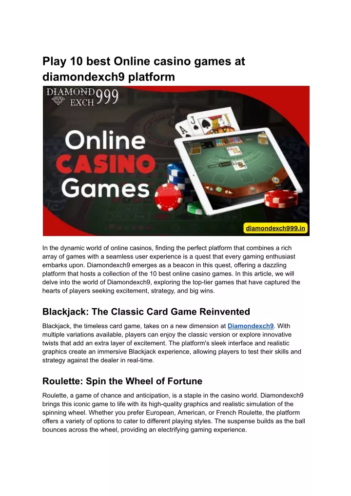 play 10 best online casino games at diamondexch9
