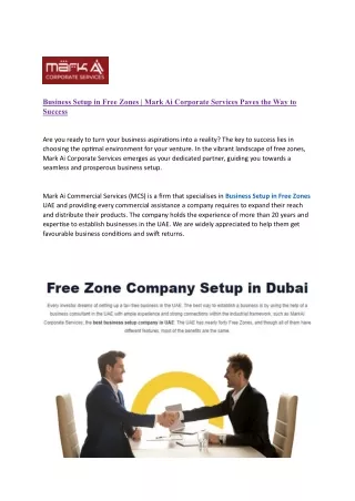 Business Setup in Free Zones | Mark Ai Corporate Services Paves the Way to Succe