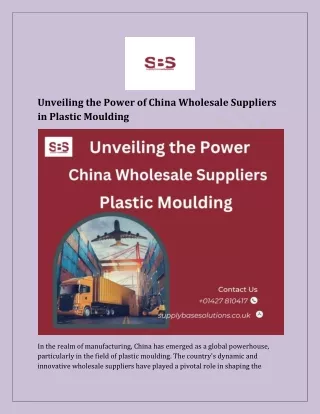 Unveiling the Power of China Wholesale Suppliers in Plastic Moulding