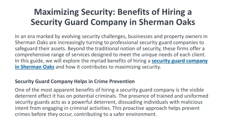 maximizing security benefits of hiring a security