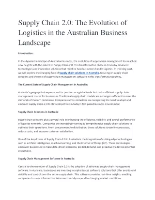 Supply Chain 2.0_ The Evolution of Logistics in the Australian Business Landscape