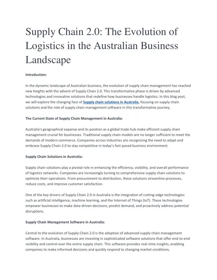 supply chain 2 0 the evolution of logistics