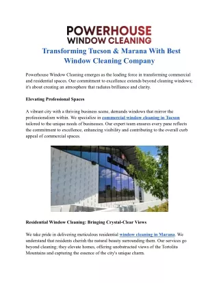 Transforming Tucson & Marana With Best Window Cleaning Company