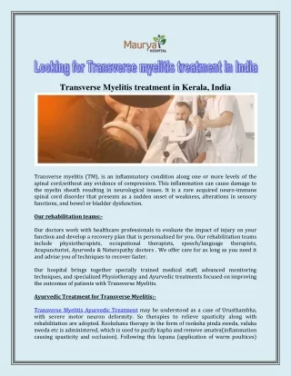 Looking for Transverse myelitis treatment in India