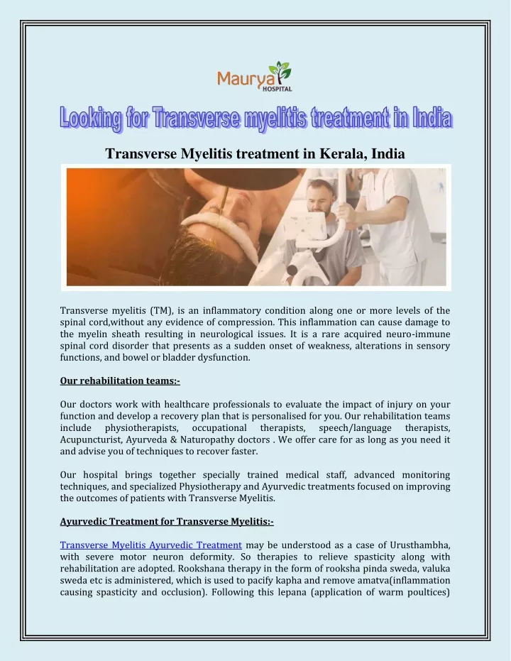 transverse myelitis treatment in kerala india