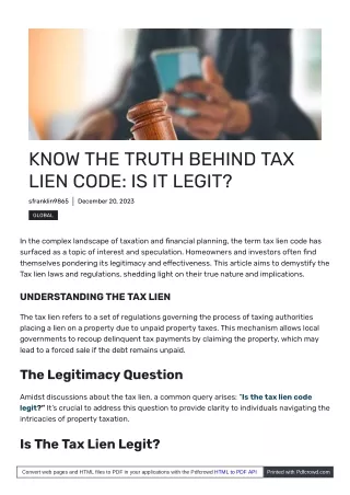 Truth Behind Legit Tax Lien Code.