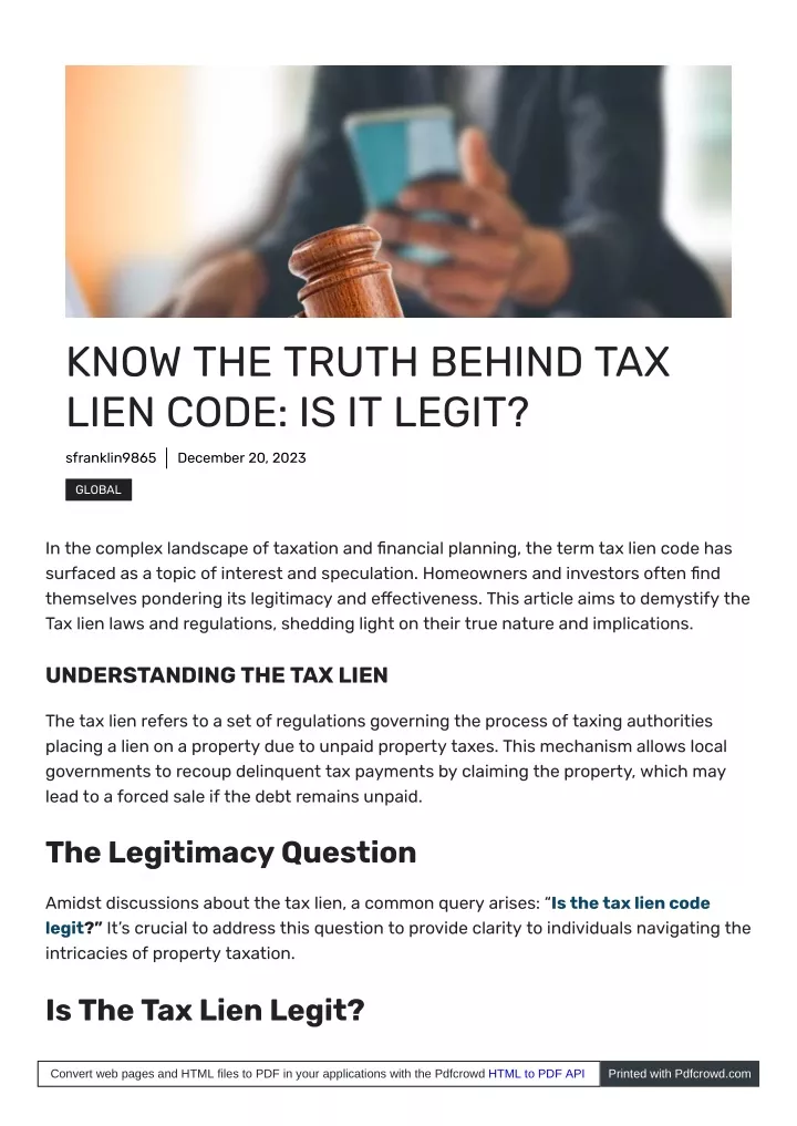 know the truth behind tax lien code is it legit