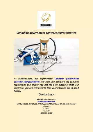 Canadian Government Contract Representative  Mikhrali.com