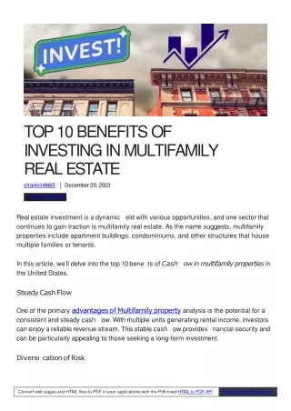 Benefits of Investing in Multifamily Real Estate