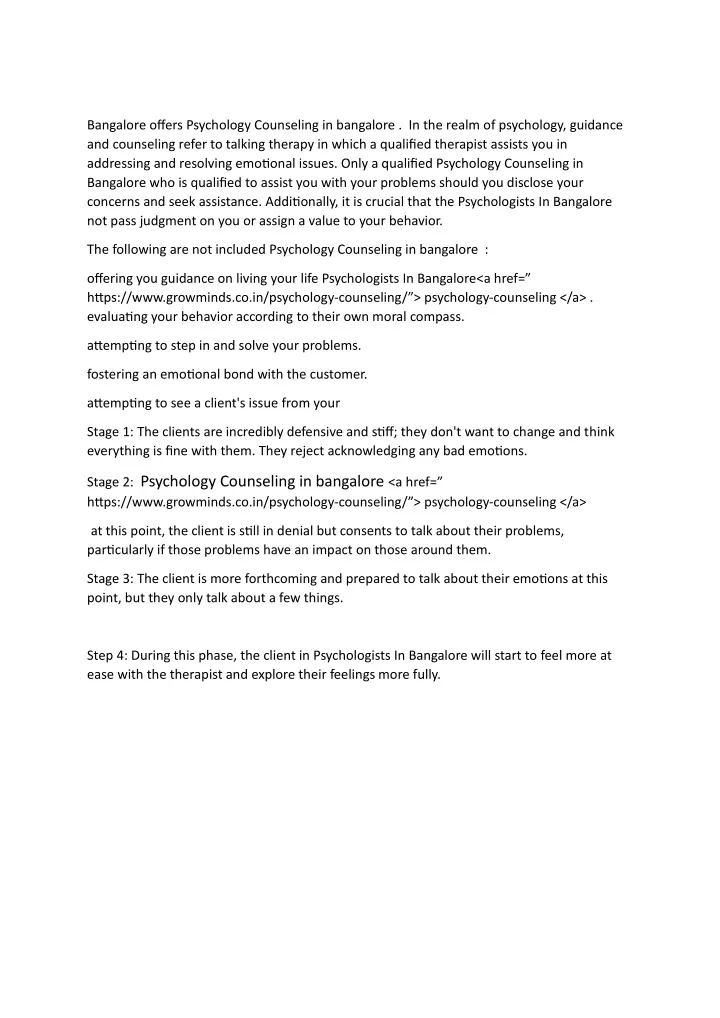 bangalore offers psychology counseling
