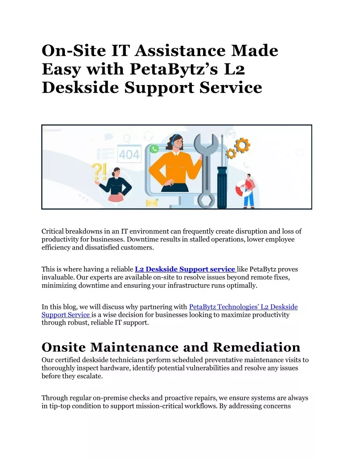 on site it assistance made easy with petabytz s l2 deskside support service