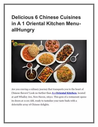 Delicious 6 Chinese Cuisines in A 1 Oriental Kitchen Menu