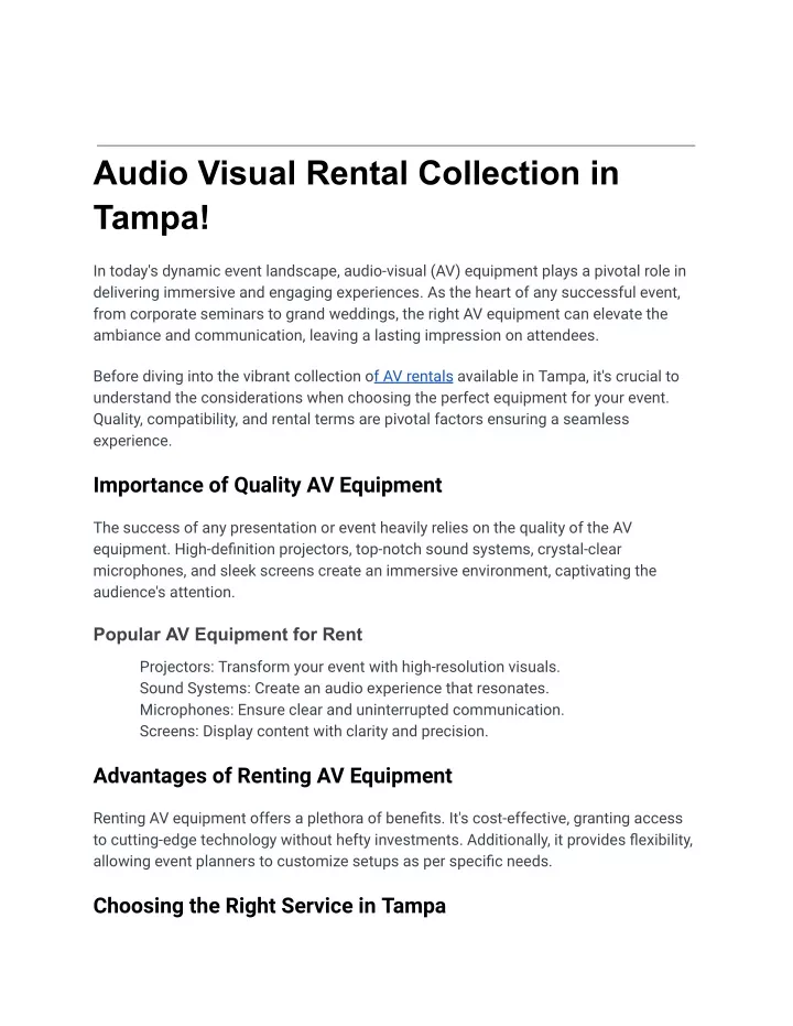 audio visual rental collection in tampa