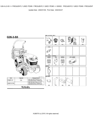 Kubota G26-3-LD-S5 Garden Tractor Parts Catalogue Manual (Publishing ID BKIDK5316)