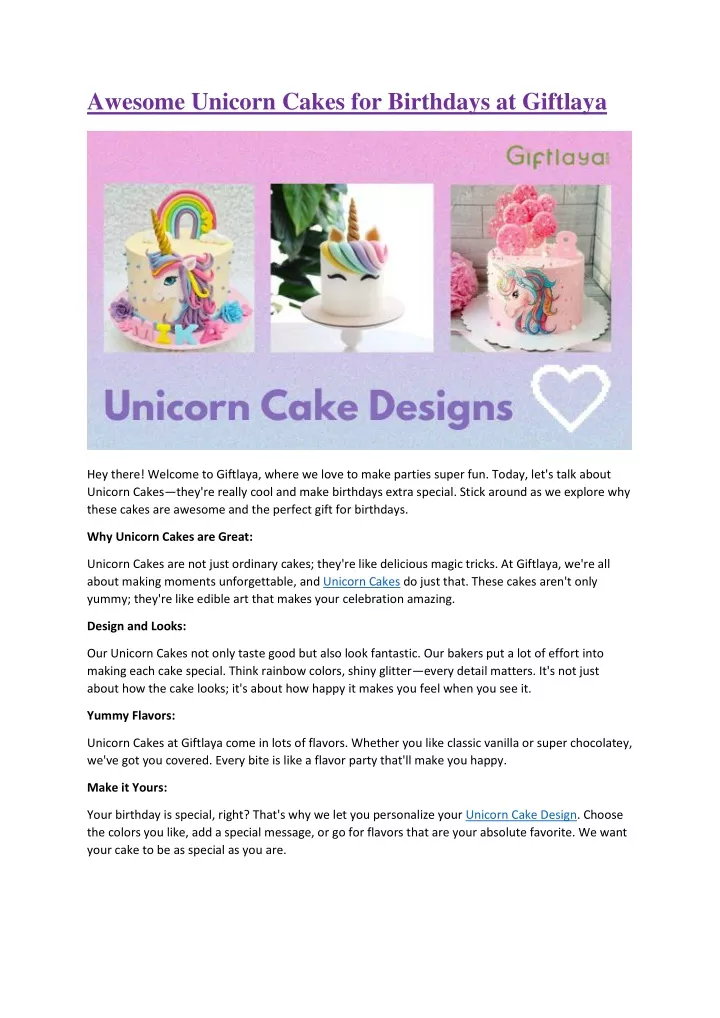 awesome unicorn cakes for birthdays at giftlaya