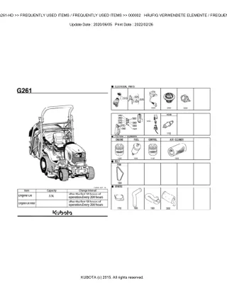 Kubota G261-HD Garden Tractor Parts Catalogue Manual (Publishing ID BKIDK5350)