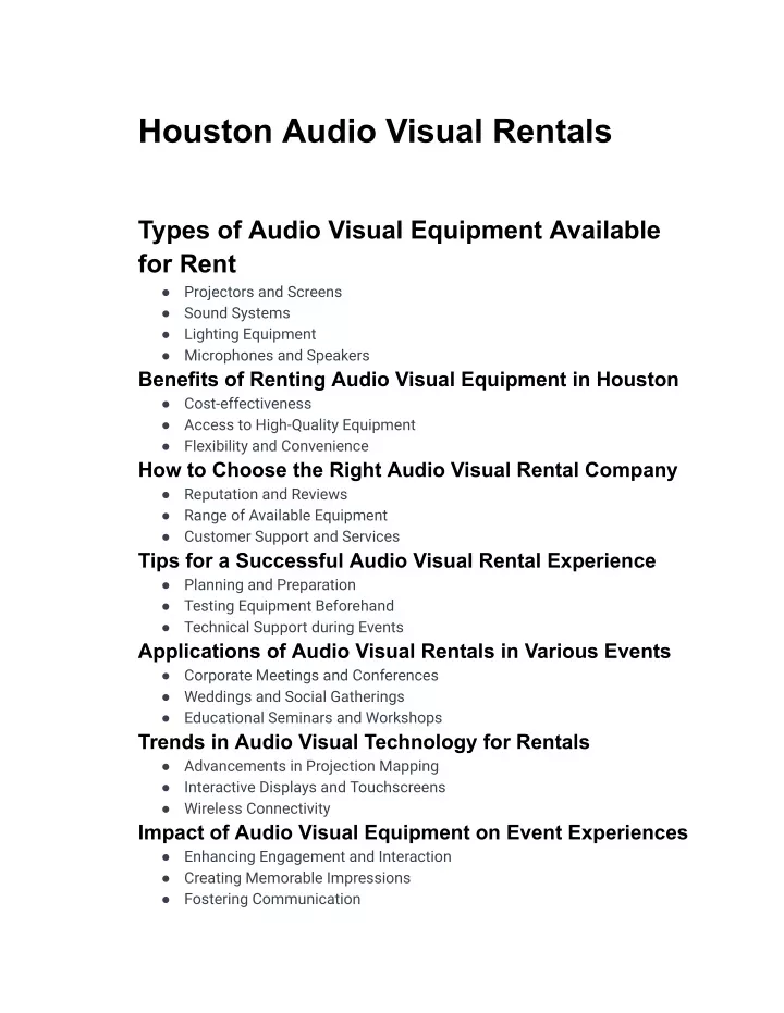 houston audio visual rentals