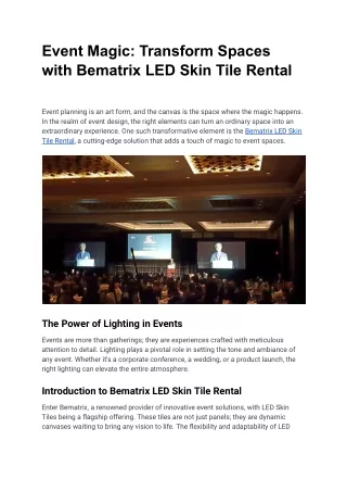 Event Magic_ Transform Spaces with Bematrix LED Skin Tile Rental