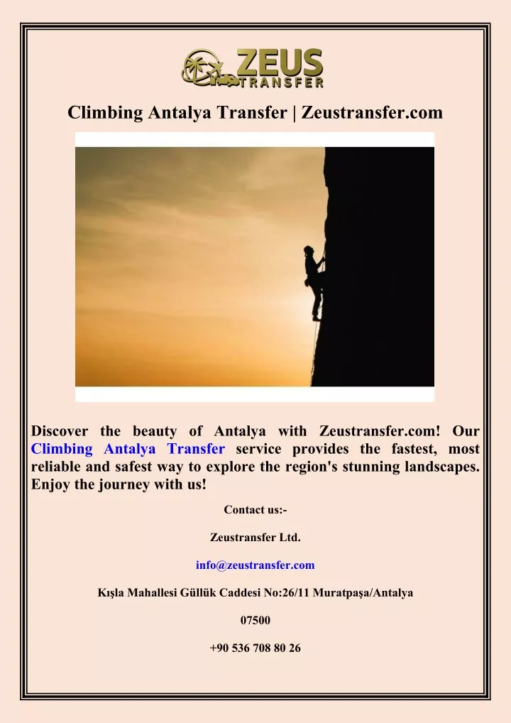 climbing antalya transfer zeustransfer com