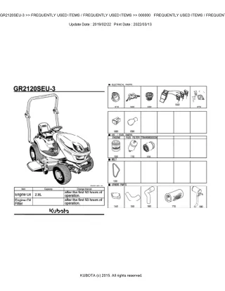 Kubota GR2120SEU-3 Lawn Tractor Parts Catalogue Manual (Publishing ID BKIDA5150)