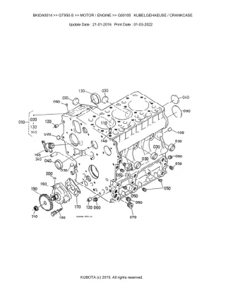 Kubota GT950-S Garden Tractor Parts Catalogue Manual (Publishing ID BKIDA0014)