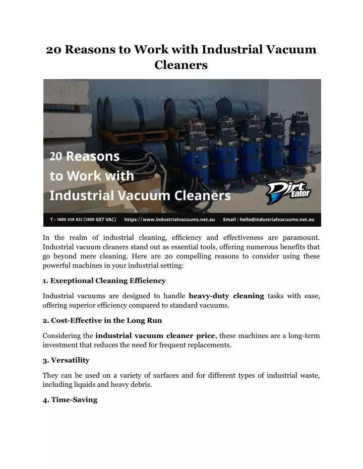 20 reasons to work with industrial vacuum cleaners