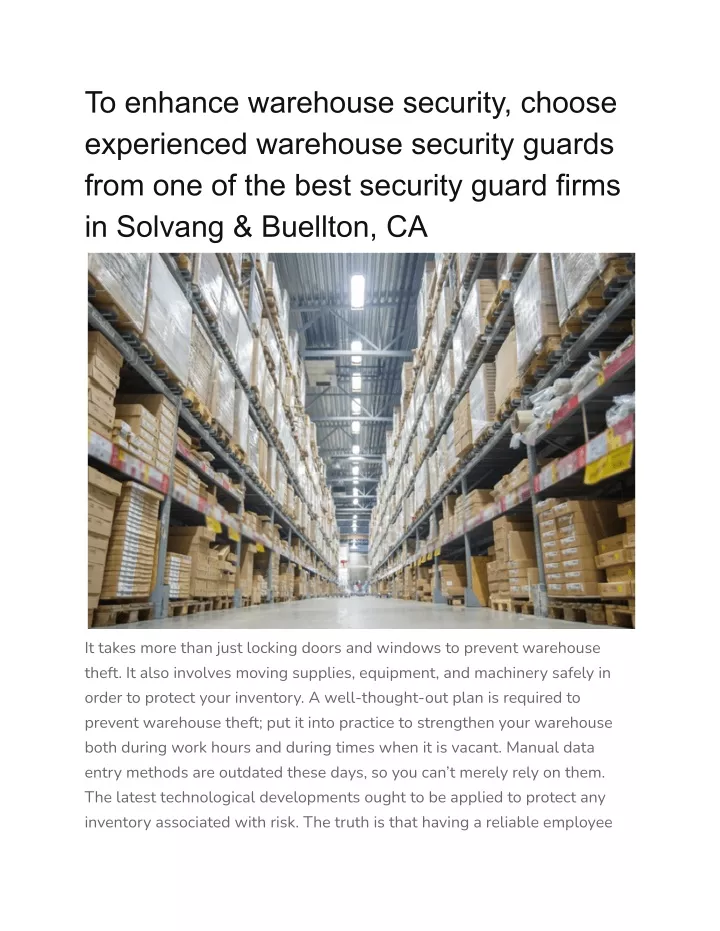 to enhance warehouse security choose experienced