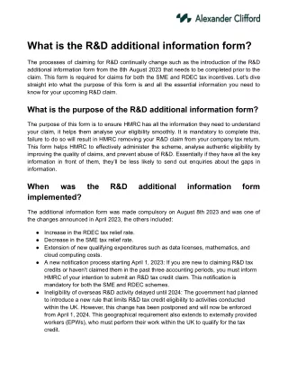 What is the R&D additional information form?
