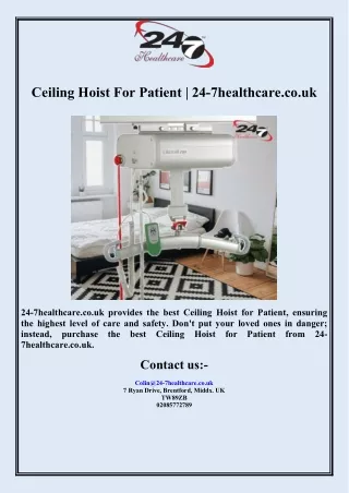 Ceiling Hoist For Patient  24-7healthcare.co.uk