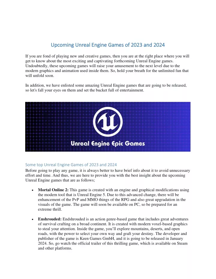 upcoming unreal engine games of 2023 and 2024