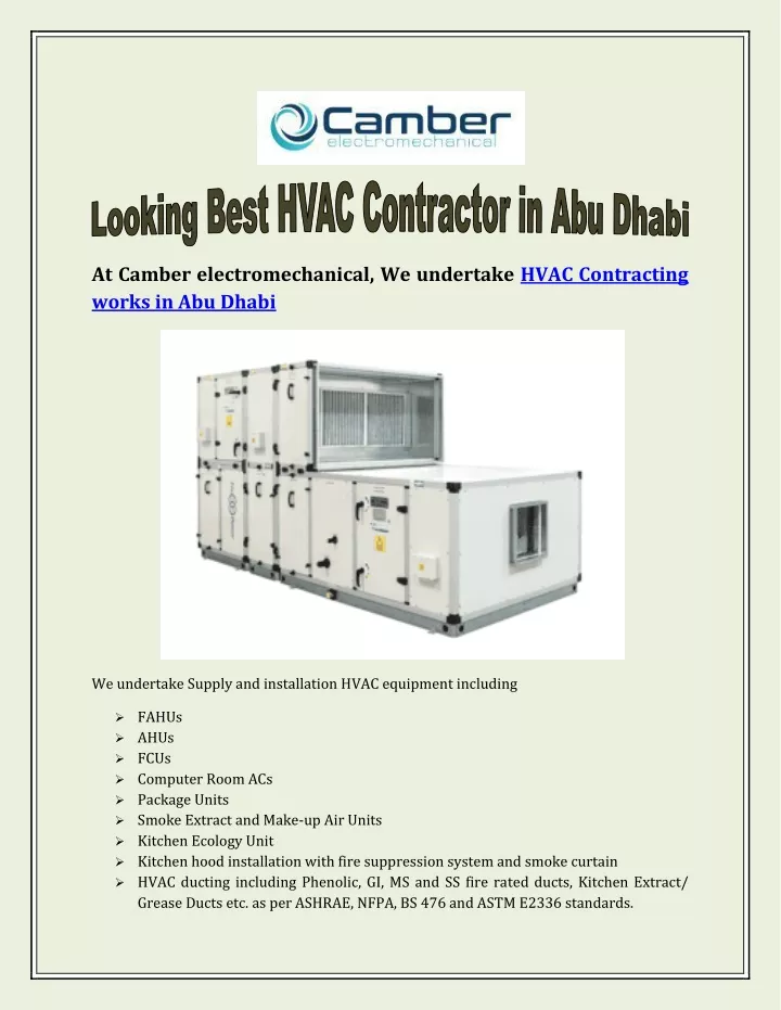 at camber electromechanical we undertake hvac