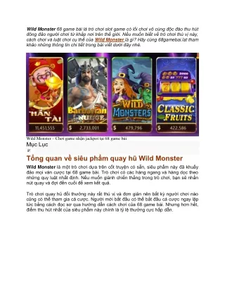 Wild Monster - Choi Game Nhan Jackpot Tai 68 Game Bai
