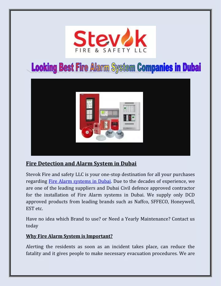 fire detection and alarm system in dubai