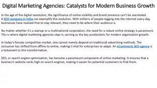 Digital Marketing Agencies Catalysts for Modern Business Growth