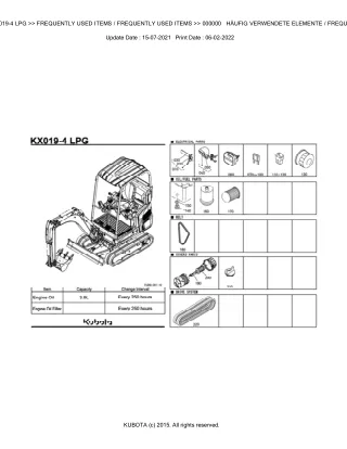 Kubota KX019-4 LPG Excavator Parts Catalogue Manual (Publishing ID BKIDA5209)