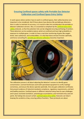 Ensuring Confined spaces safety with Portable Gas Detector Calibration and Confined Space Entry Safety