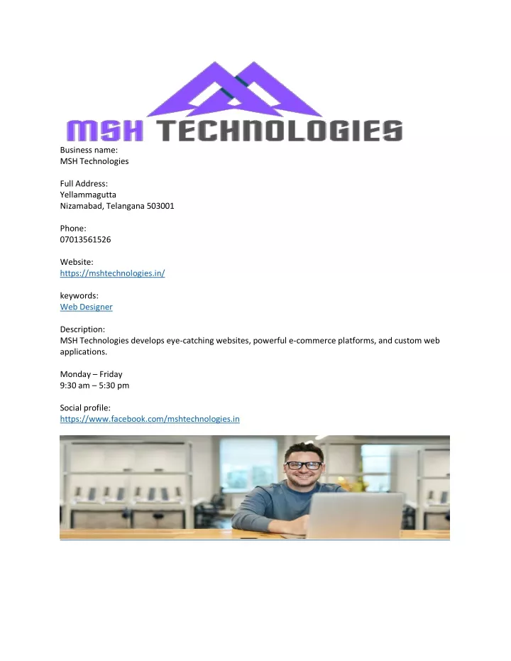 business name msh technologies full address