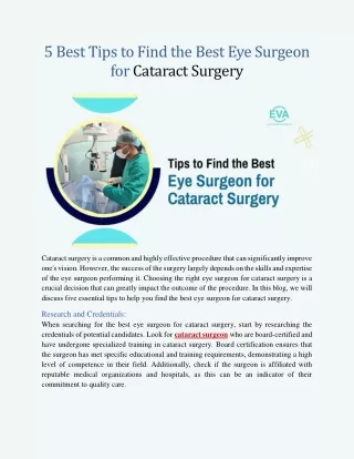 Tips to Find Best Eye Surgeon for Cataract Surgery